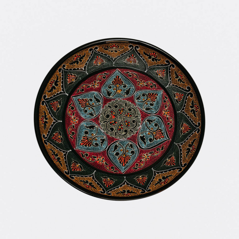 Unik handgjord dekorativ tallrik från Uzbekistan, 32 cm, droppteknik